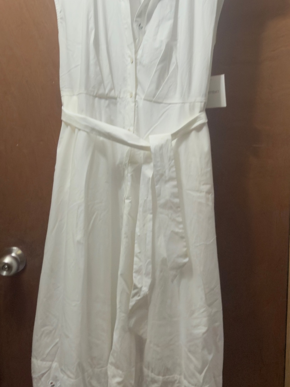 Ellen Tracy White Sleeveless Midi Dress with Tie Belt